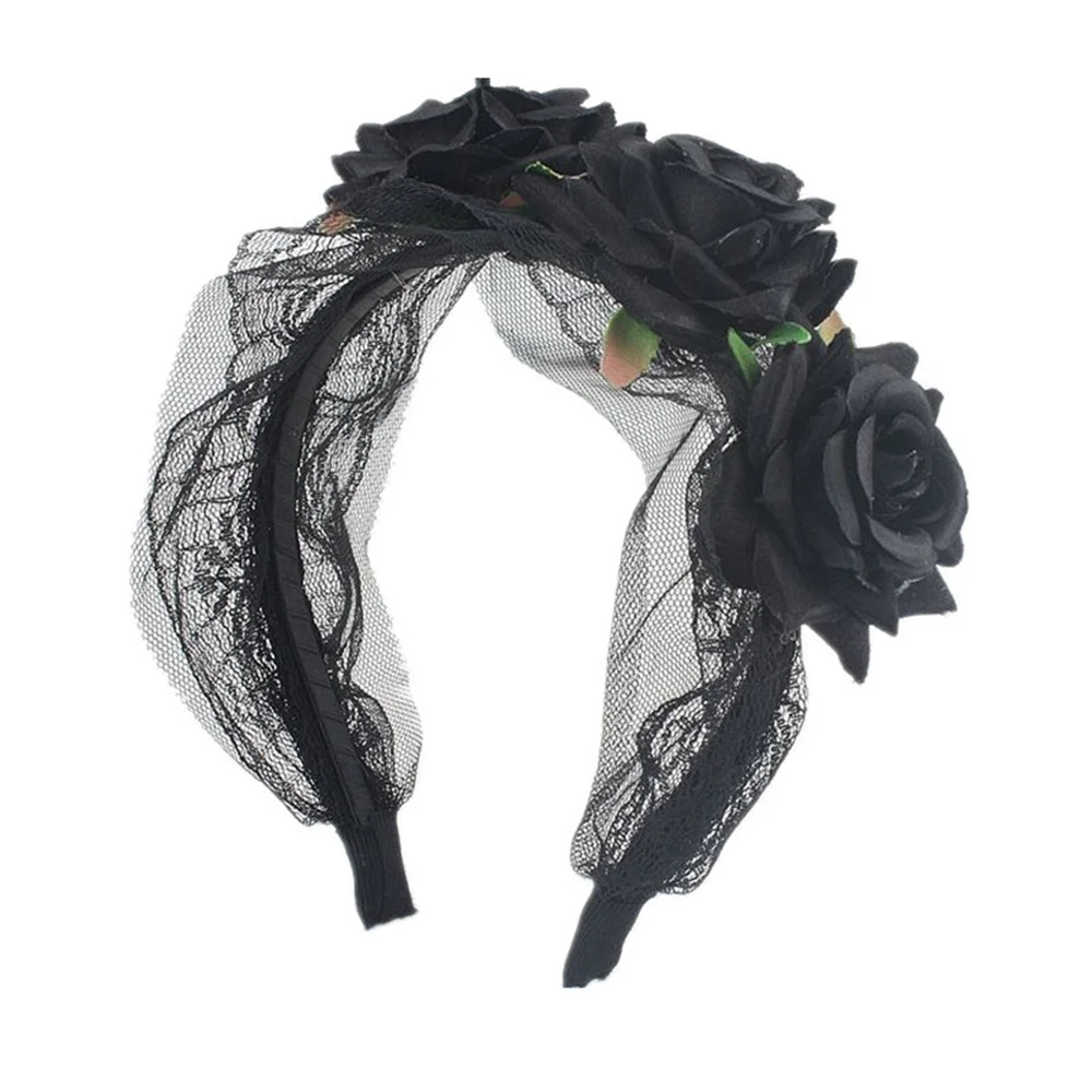 Top Trends: Halloween Headband Ladies Girls Day Of The Dead Red Rose Flowers Headdress Floral Hair Band Party Cosplay Women Hair Accessories Shoppable Styles - Image 5