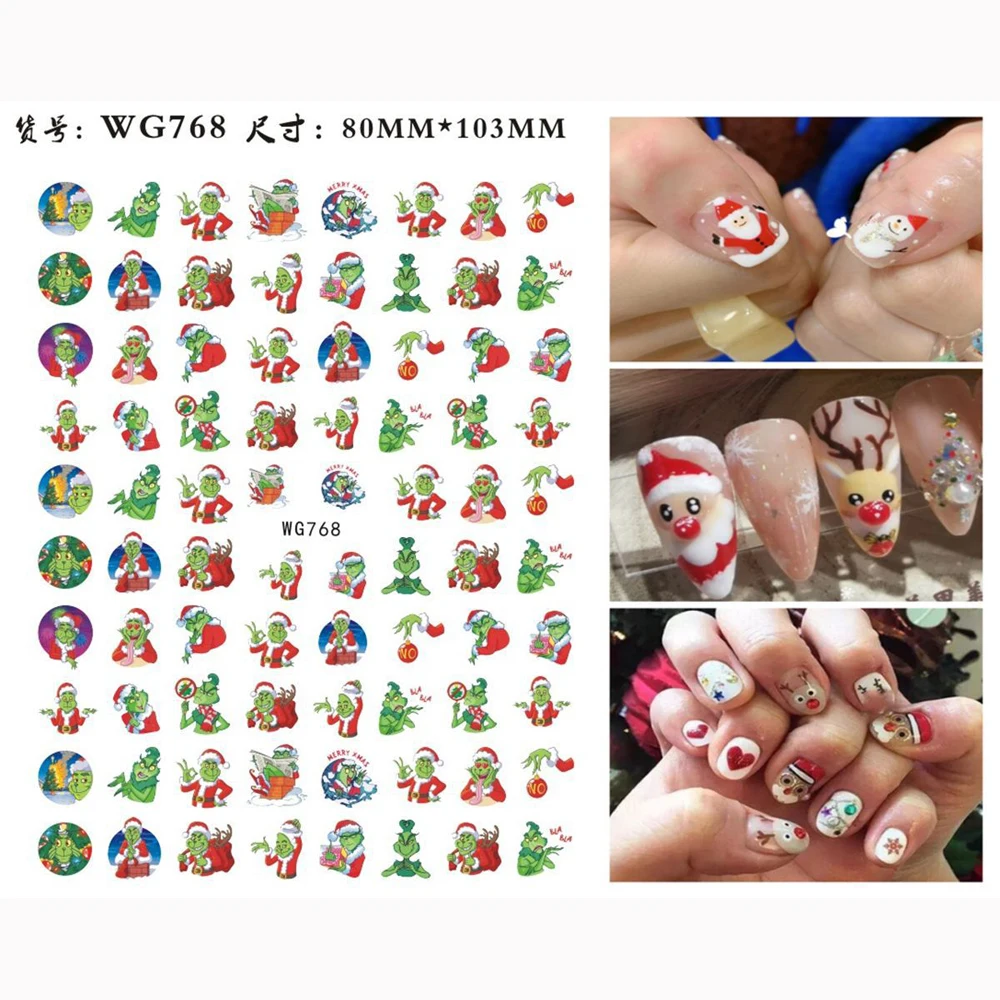 Top Trends: 10PCS Christmas Disney Nail Art Decal Green Skin Monster Text Mickey Nail Deco Art Decal 3D Back Glue Party Green Nail Slider Shoppable Styles