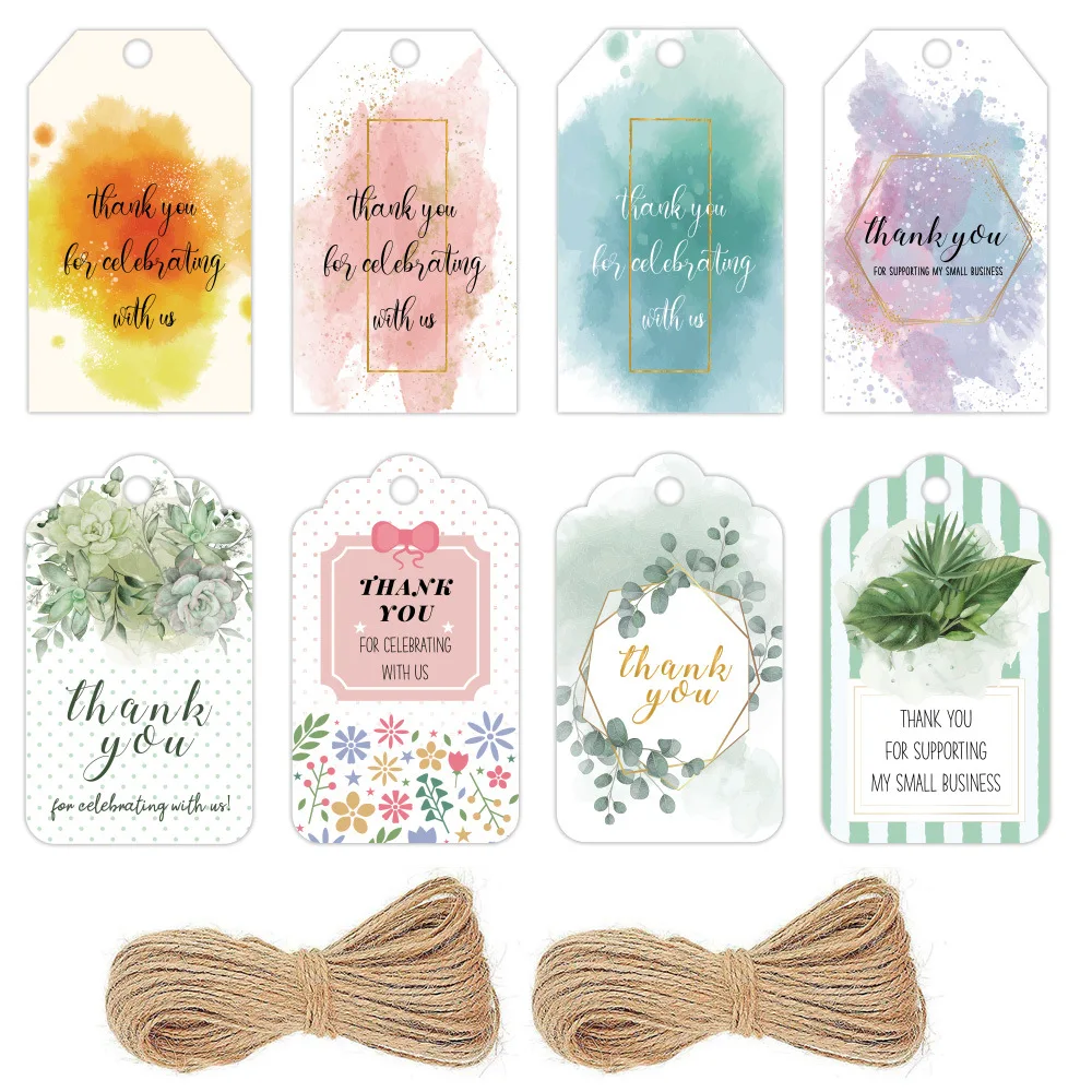 Top Trends: 50pcs Craft Paper Hanging Label Tag With Cord Greeting Cards Thank You For Celebrating With Us DIY Packages Gift Box Decoration Shoppable Styles