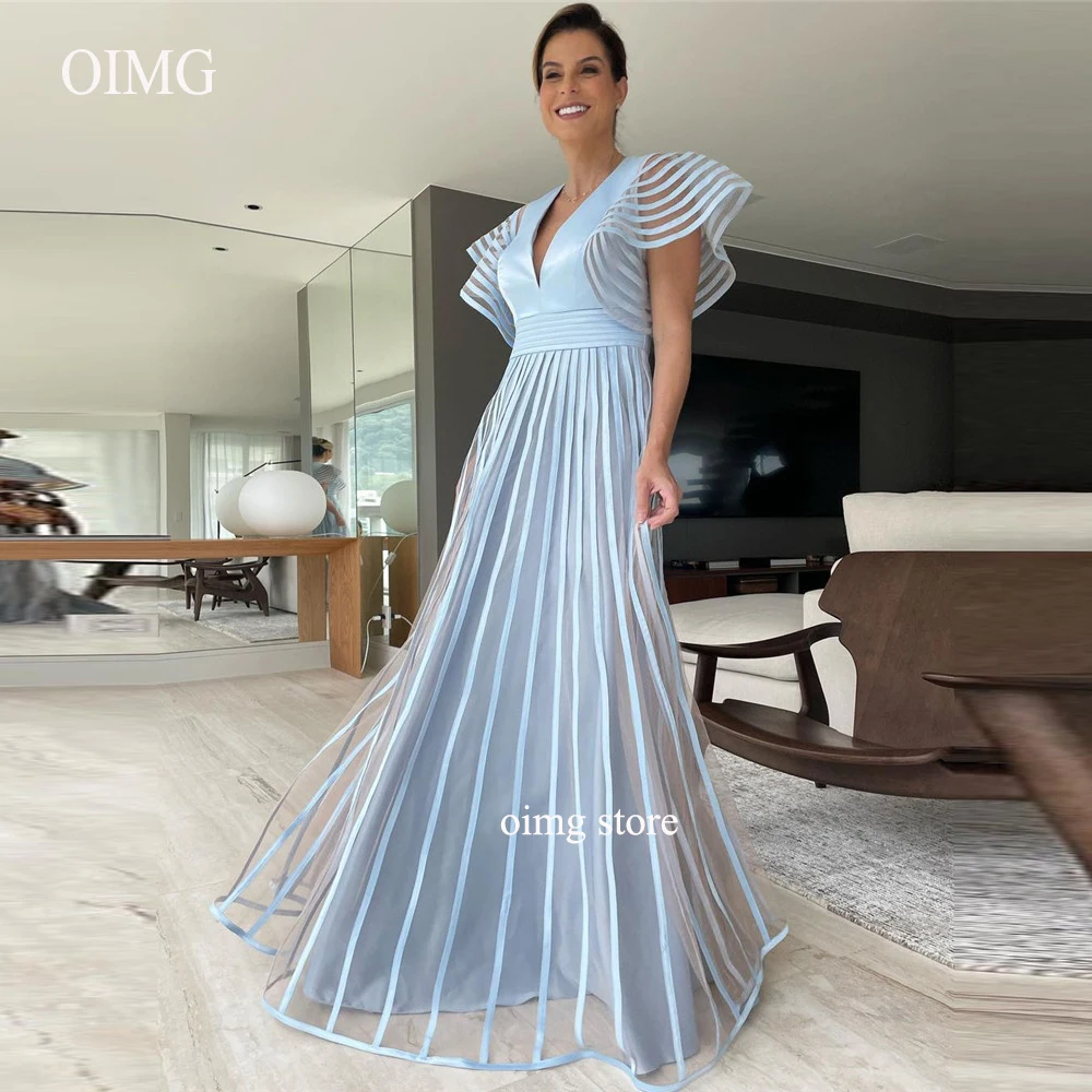 Top Trends: OIMG Elegant Sky Blue A Line Long Evening Dresses V Neck Cap Sleeves Floor Length Women Formal Party Prom Gowns Plus Size Shoppable Styles