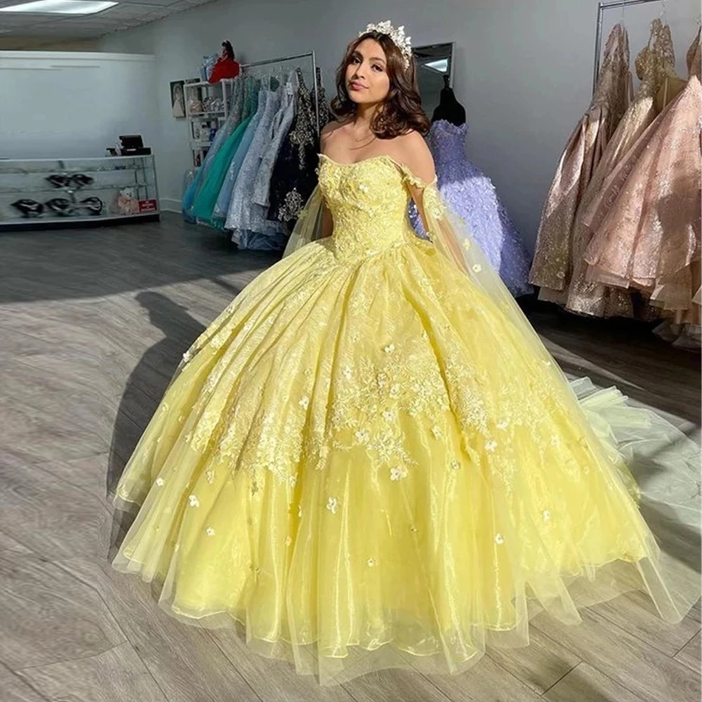 Top Trends: Yellow Ball Gown Quinceanera Dresses Vestidos De 15 Anos Fashion Off-Shoulder Sweet 16 Princess Party Gown Shoppable Styles