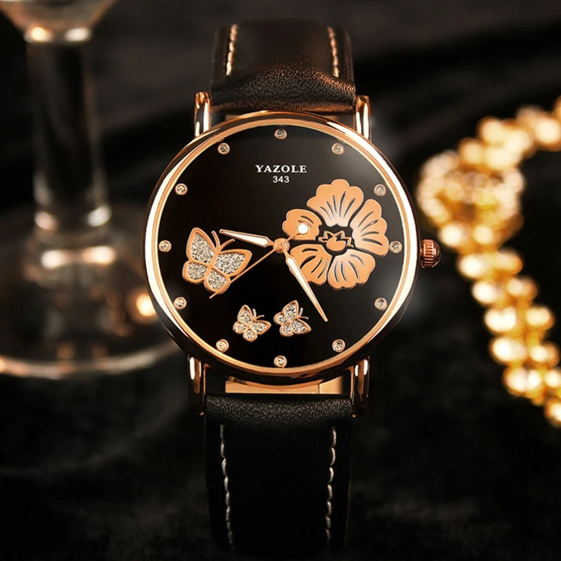 Top Trends: Elegant Women's Watches Butterfly Flower Pattern Bling Fashion Leather Strap Quartz Wrist Watch Women Female Clock Montres Femme Shoppable Styles