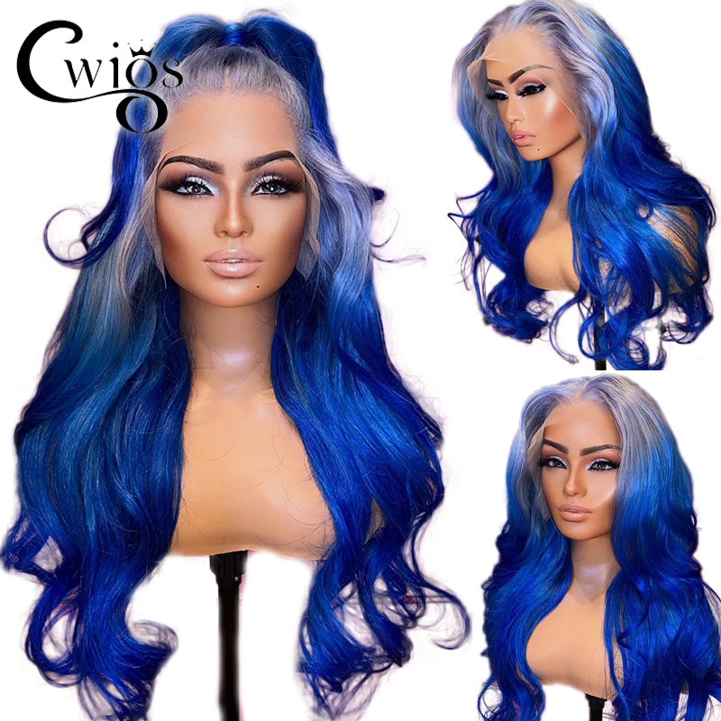 Top Trends: Body Wave Ombre Blue Colored Glueless Transparent Synthetic 13X4 Lace Front Wigs For Women Preplucked Drag Queen Cosplay Daily Shoppable Styles