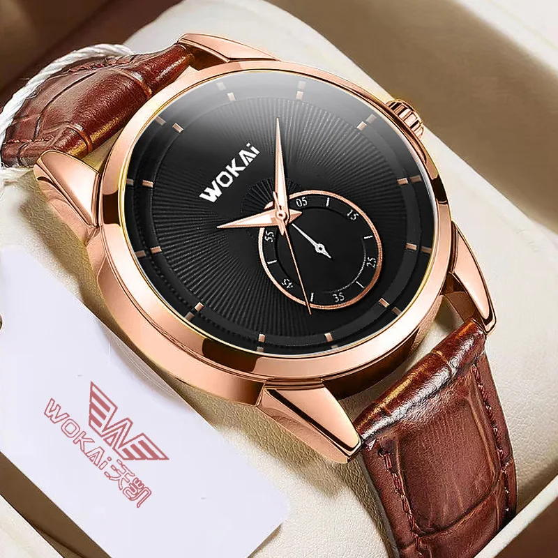 Top Trends: WOKAI High Quality Fashion Personality Large Dot Men&#039;s Leather Belt Quartz Watch Men Without Polar Waterproof Clock Simple Retro Shoppable Styles