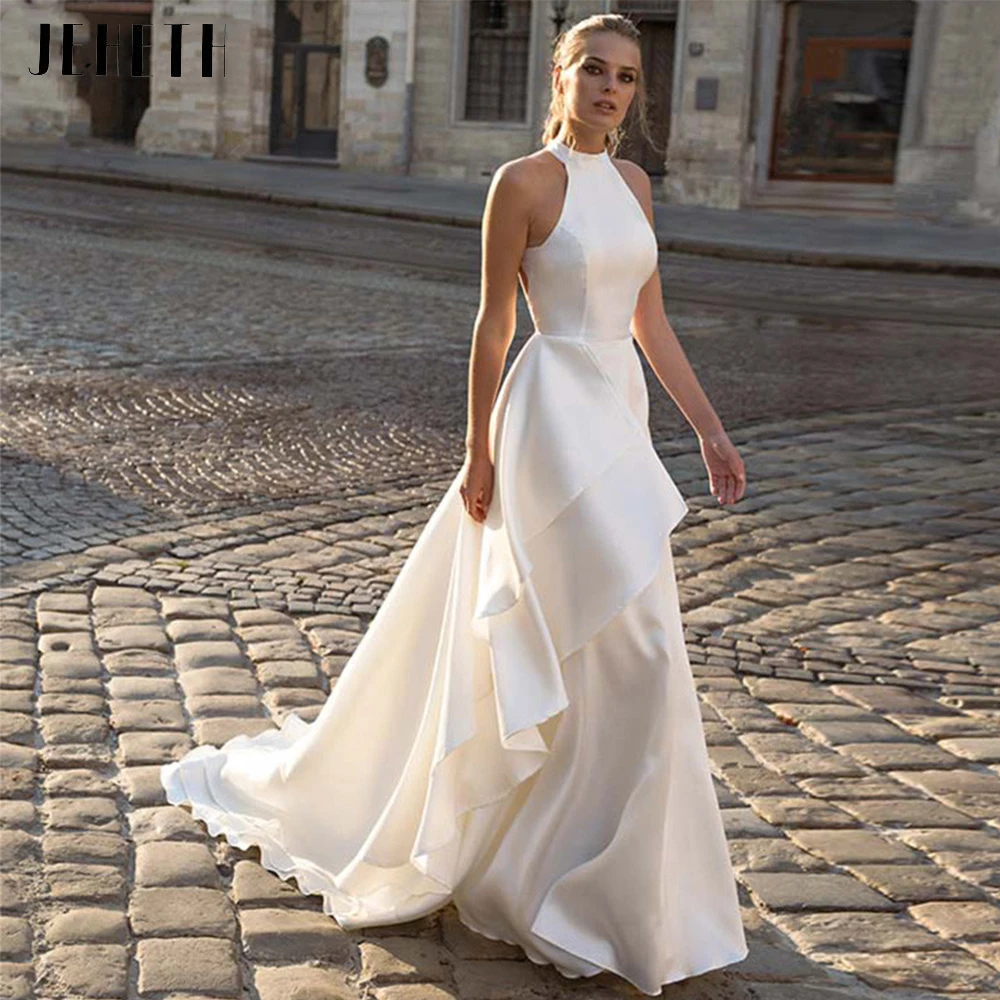 Top Trends: JEHETH Exquisite 2023 Halter Neck Open Back Wedding Dress A-Line Sleeveless Satin Bridal Gown Boho Vestido De Noiva Civil Shoppable Styles