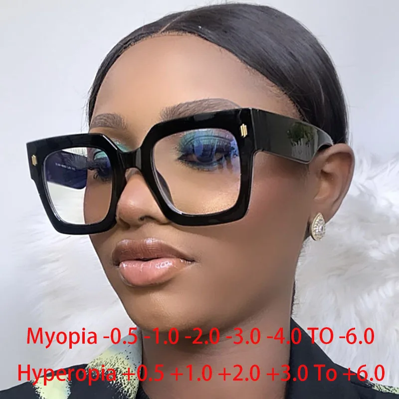 Top Trends: Rice Nails Big Frame Clear Lens Glasses Oversize Square Myopia Nerd Spectacles Degree -0.5 -1.0 -2.0 -3.0 -4.0 To -6.0 Shoppable Styles