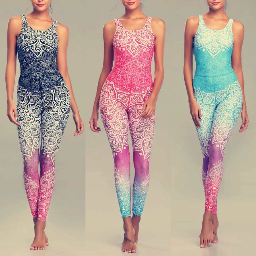 Top Trends: LI-FI Mandala Print Yoga Set Fitness Women Sports Running Suit Gym Wear Halter Vest Workout Elastic Quick Dry Yoga Sets Shoppable Styles