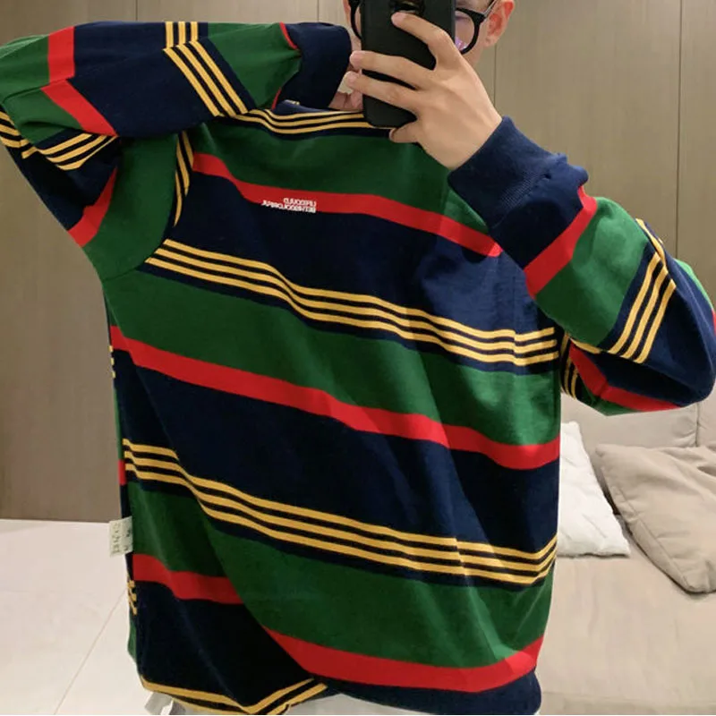 Top Trends: New Autumn / winter Korean Version Trendy Striped Plush Round Neck Oversized Loose And Versatile Handsome Casual Men's Hoodie Shoppable Styles