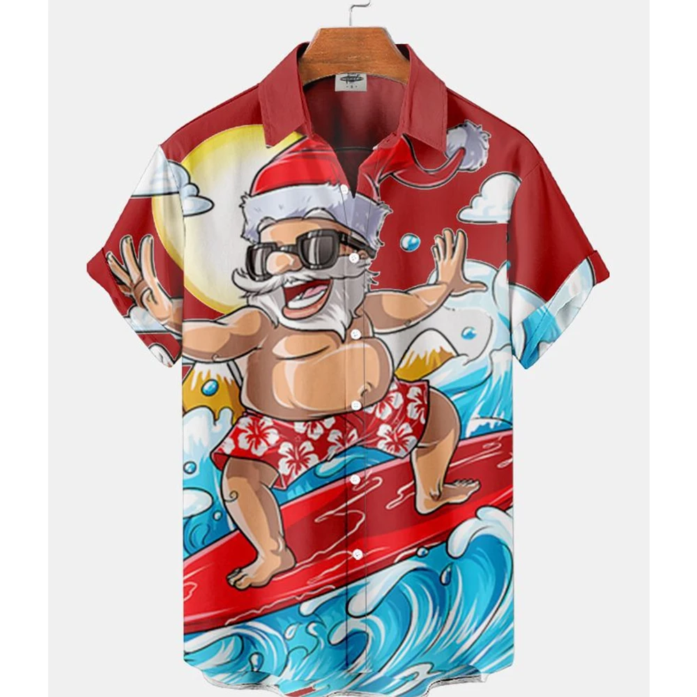 Top Trends: 2024 Christmas Graphic Santa Claus Men's Shirts Hawaiian Harajuku Tops Short Print Tee Lapel Fashion Holiday Oversized Clothes Shoppable Styles