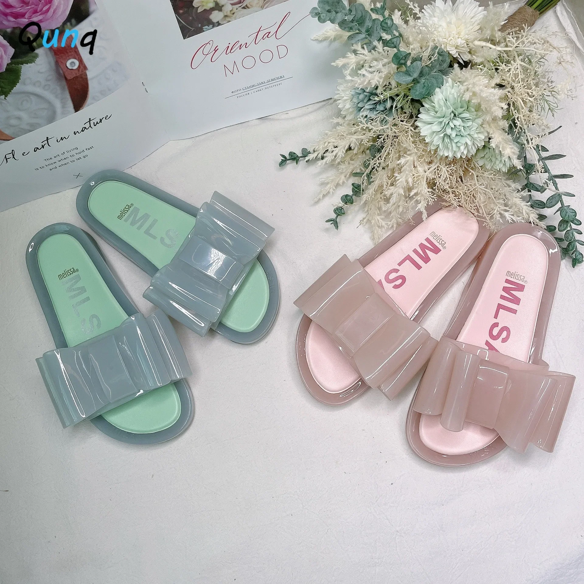 Top Trends: Qunq One Word Solid Jelly Bowknot Quick Dry Breathable Slipper Outdoor Beach Slipper Casual Lovely Flat Heel Shousehold Slippers Shoppable Styles