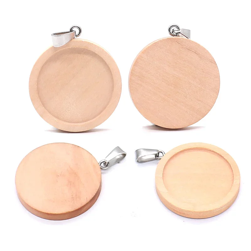 Top Trends: 10pcs / lot 25mm Inner Size Wood And Stainless Steel Hook Classic Simple Style Cabochon Base Setting Charms Pendant Jewelry Making Shoppable Styles