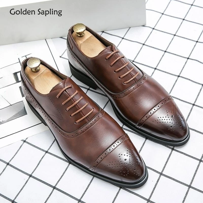 Top Trends: Golden Sapling Business Oxfords Men&#039;s Formal Shoes Retro Leather Footwear Elegant Men Wedding Shoe Office Dress Flats Moccasins Shoppable Styles