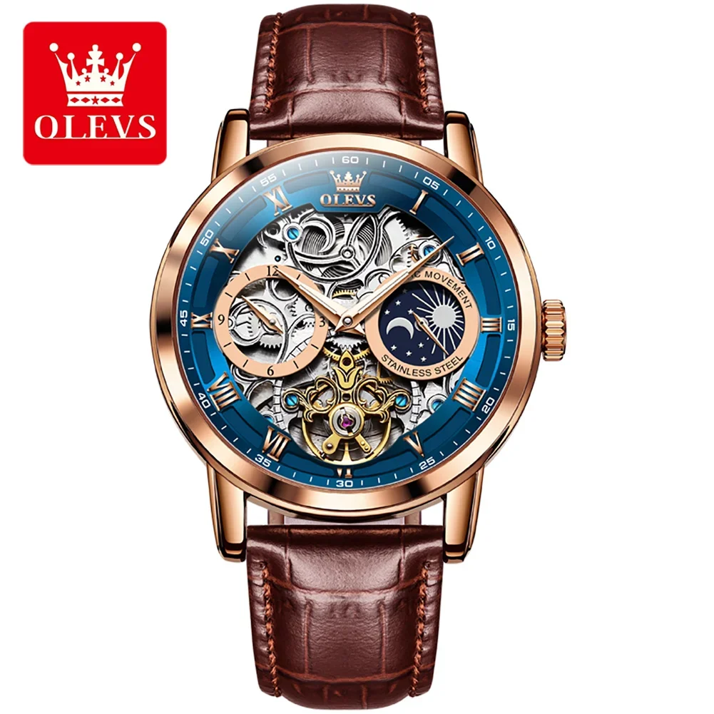 Top Trends: OLEVS 6670 Waterproof Fashion Men Wristwatches Genuine Leather Strap Automatic Mechanical Full-automatic Watches For Men Shoppable Styles