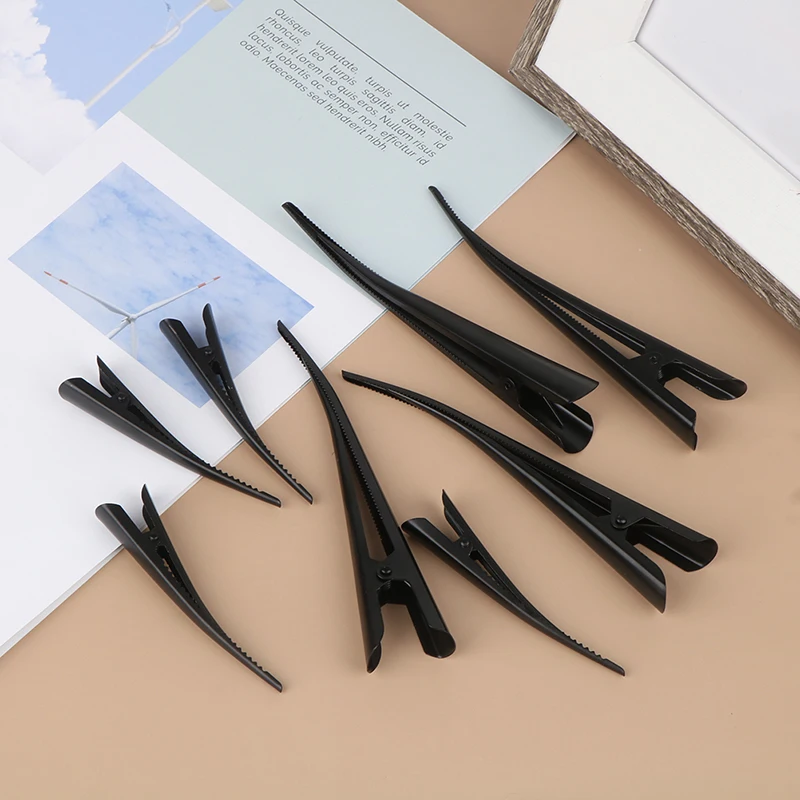 4Pcs Lange Metall Haar Clips Hohle Blume Entenschnabel Haar Klemmen Haar Zubehör Ente Zähne Friseur Salon Spitze Clip Schwarz clip – Detail 3