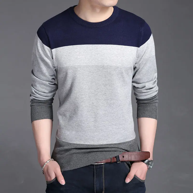 Top Trends: Autumn Winter New Men Sweater Colored Round Neck Patchwork Korean Slim Trend Versatile Fashion Casual Warm Long Sleeved Knit Top Shoppable Styles