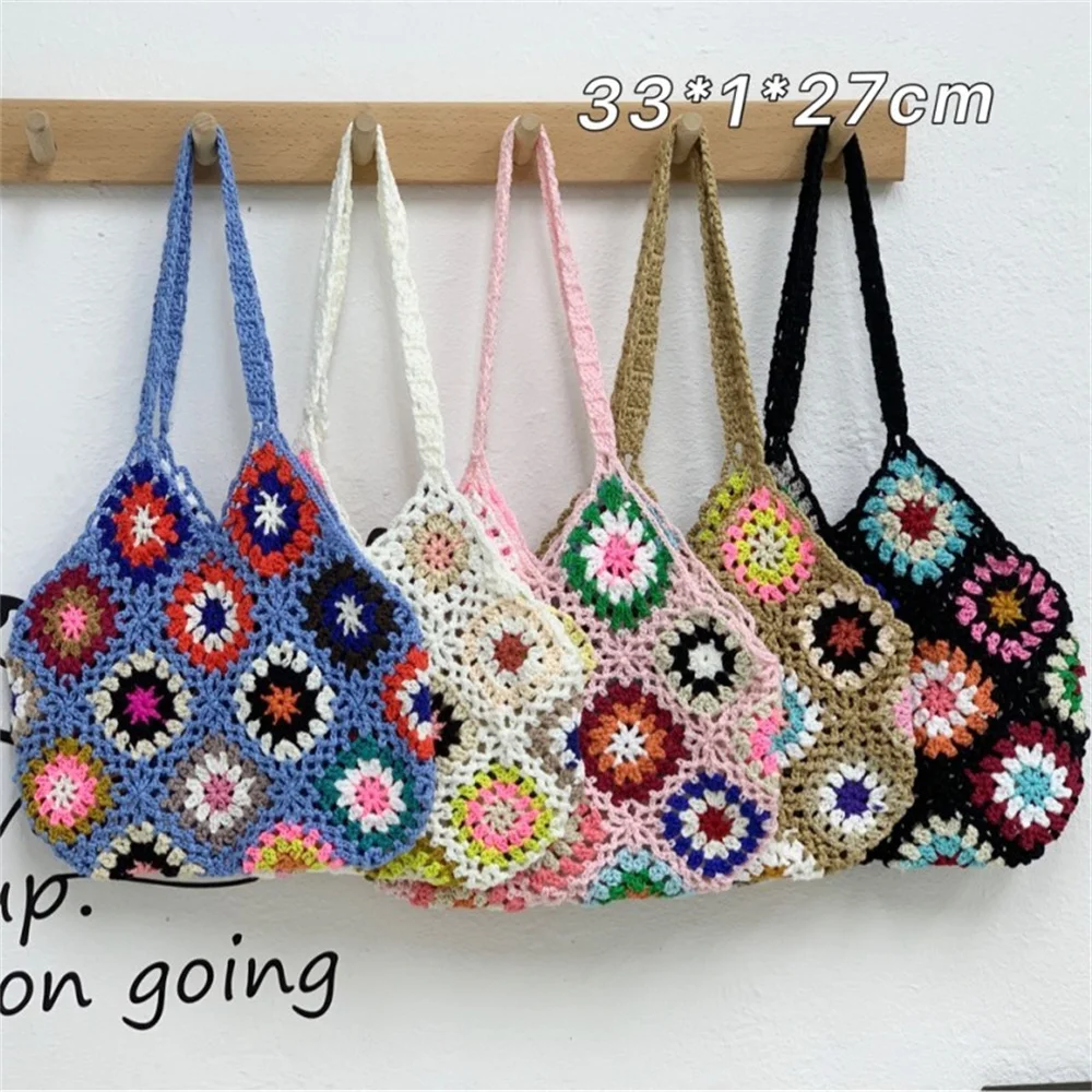 Top Trends: Handmade Crochet Floral Tote Bag Women Large Capacity Knitted Bag Trendy Vintage Hollow Out Shoulder Bag Casual Shopping Handbag Shoppable Styles