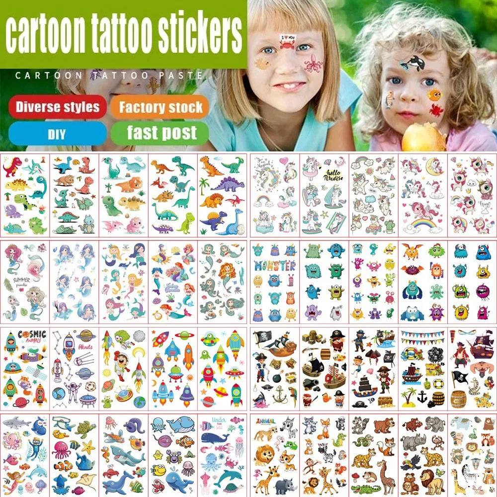 Top Trends: 10Pcs / set Waterproof Kids DIY Cartoon Fake Tattoo Stickers Cute Unicorn Animals Car Dinosaur Fish Temporary Tattoo Stickers Shoppable Styles