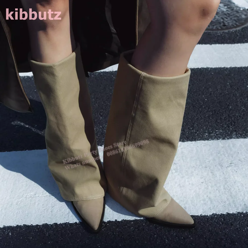 Top Trends: Cowboy Turned-Over Edge Tube Boots Knee High Pointed Toe Chunky Heel Slip-On Solid Retro Fashion Sexy Women Shoes 2023 Newest Shoppable Styles