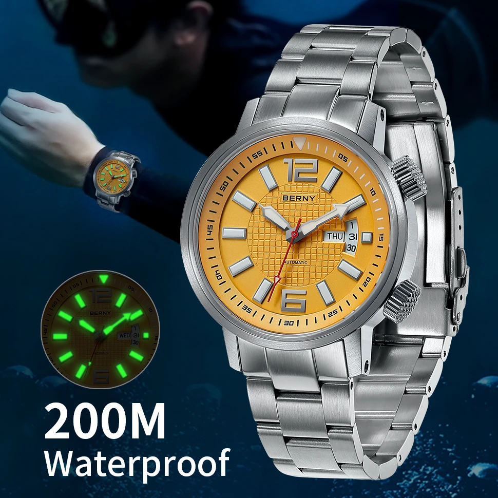 Top Trends: Miyota 8205 200M Diving Watch Super Luminous Sapphire Waterproof Swimming Sport Wristwatch Self Winding Automatic Watch For Men Shoppable Styles