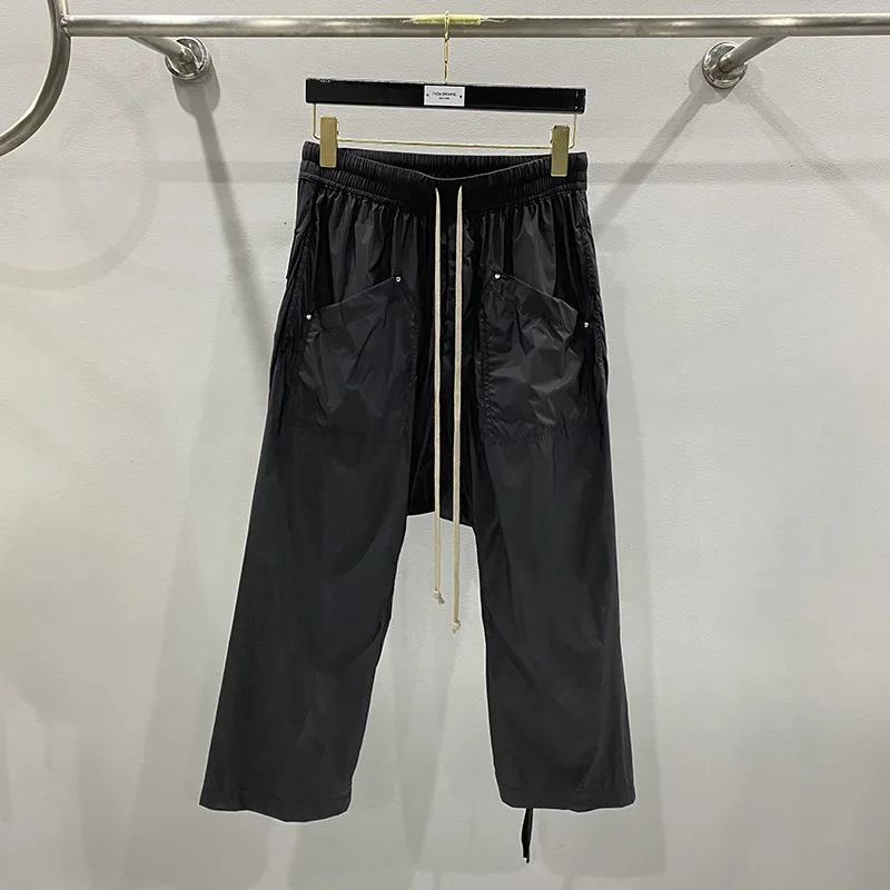 Top Trends: Fashion Men's Pants Rick Nylon Black Casual Pants Drawstring Women's Harem Pants Ankle-length Owens Men's Clothing Shoppable Styles