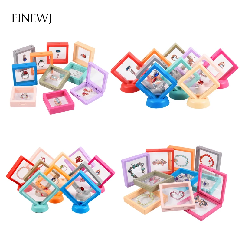 Top Trends: Color PE Film Jewelry Storage Box 3D Packaging Case Coin Free Stand Floating Frame Membrane Ring Earring Bracelet Display Holder Shoppable Styles