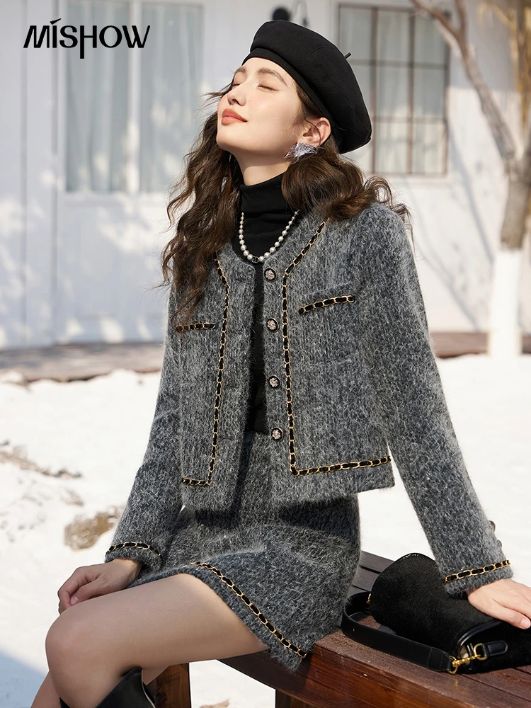 Top Trends: MISHOW Winter Tweed Skirt Sets For Women 2 Pieces Fashion Cropped Coat Female Mini Skirts Two Piece Sets Women Outfit MXC55T0170 Shoppable Styles