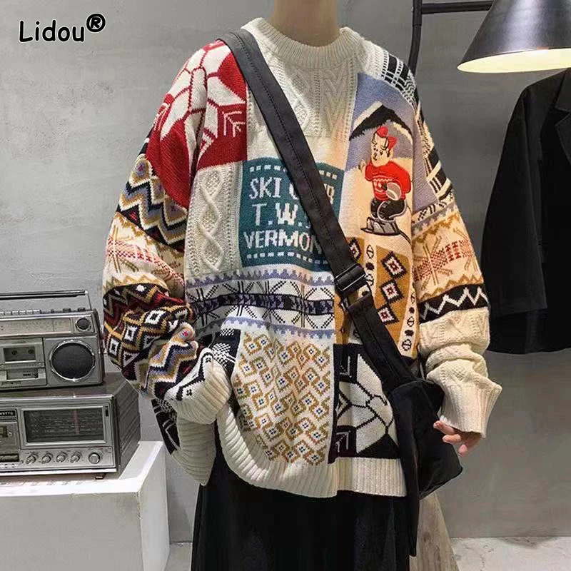 Top Trends: 2023 New Autumn And Winter Thickened Warm Fashion Hong Kong Style Round Neck Print Loose Casual Oversize Christmas Sweater Shoppable Styles