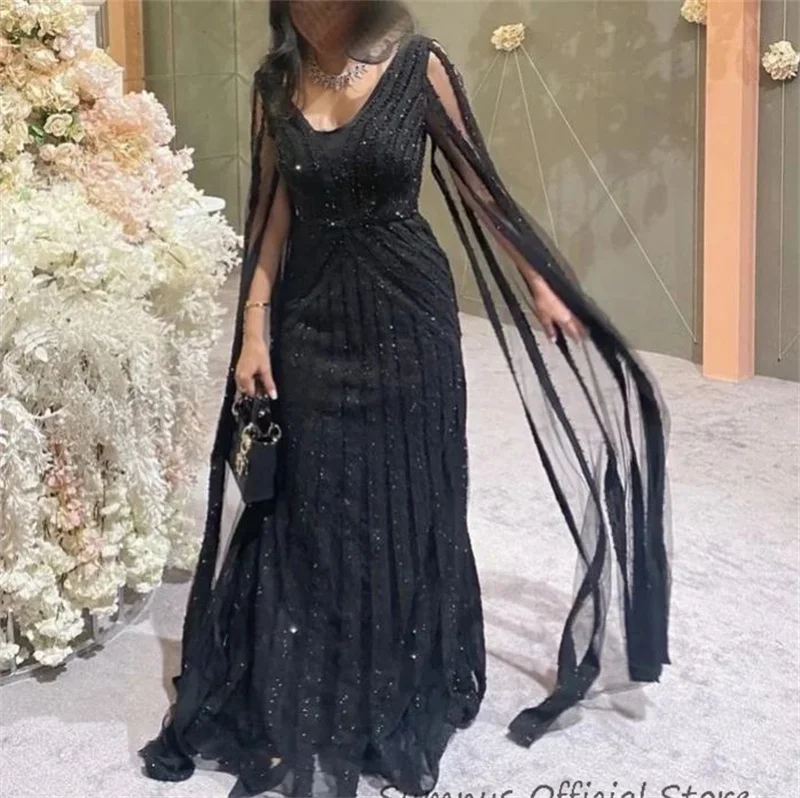 Top Trends: SUMNUS Luxury Elegant Mermaid Evening Party Dress Black Arabic Long V-Neck With Cape Sequined Formal Prom Dresses Robe De Soiree Shoppable Styles - Image 3