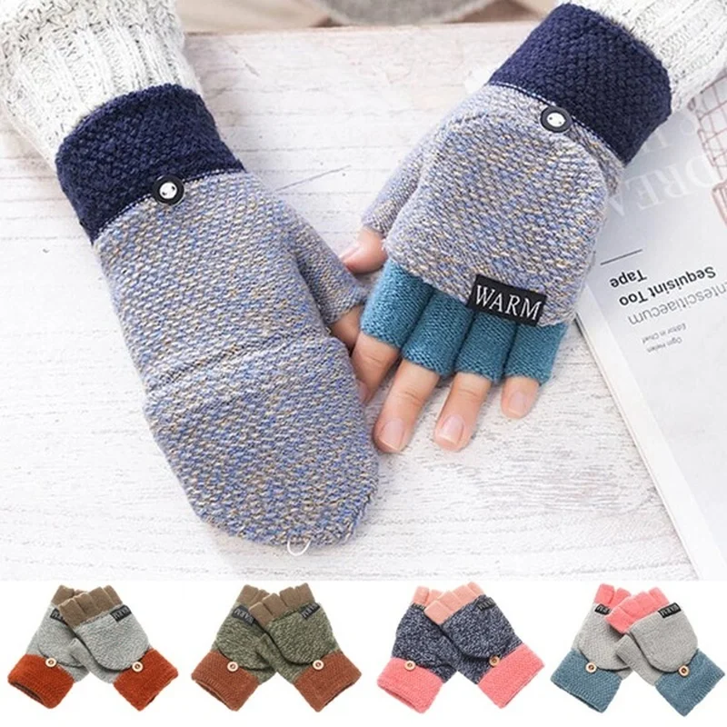 Top Trends: NEW Winter Warm Thickening Wool Gloves Knitted Flip Fingerless Exposed Finger Thick Gloves Without Fingers Mittens Glove Women Shoppable Styles