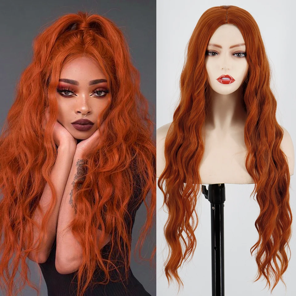 Top Trends: Synthetic Wigs Long Wave Hairstyle Wigs Middle Orange Black Wig Heat-resistant Fiber Synthetic Wig For Women Cosplay Shoppable Styles