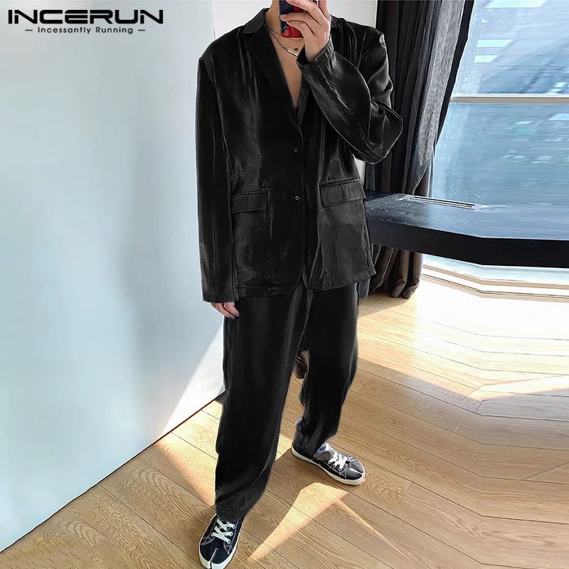 Top Trends: Casual Simple Style Sets INCERUN New Men&#039;s Long Sleeve Suit Coat Long Pants Fashion Flash Fabric Solid Two Piece Sets S-5XL 2023 Shoppable Styles