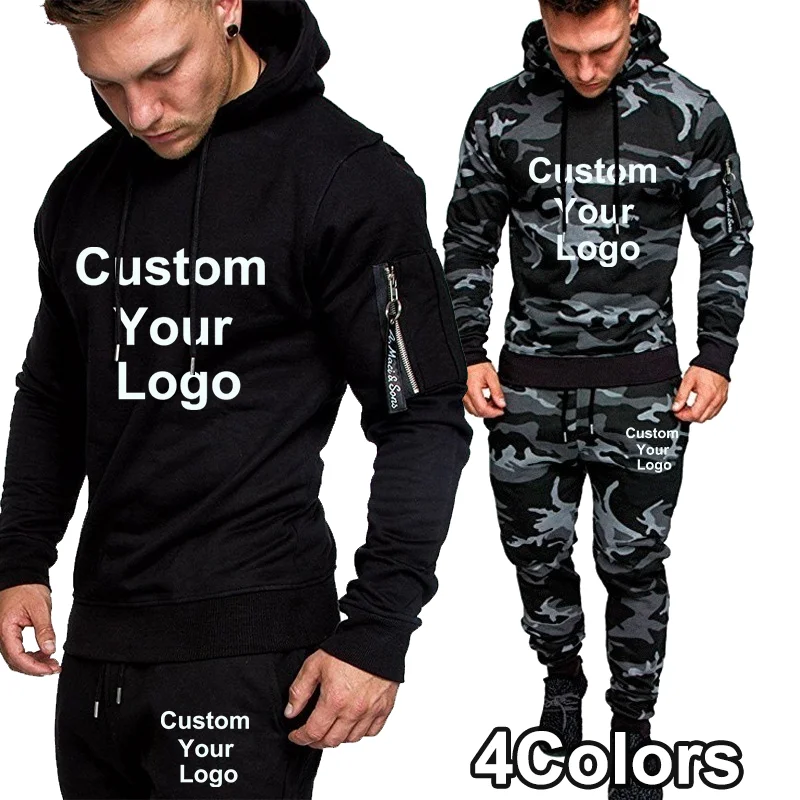 Top Trends: Autumn Men Custom Your Logo Tracksuit Sport Set Camo Printed Hoodies Coat + Pants Sportwear Suit Outdoor Running Jogging Sets Shoppable Styles