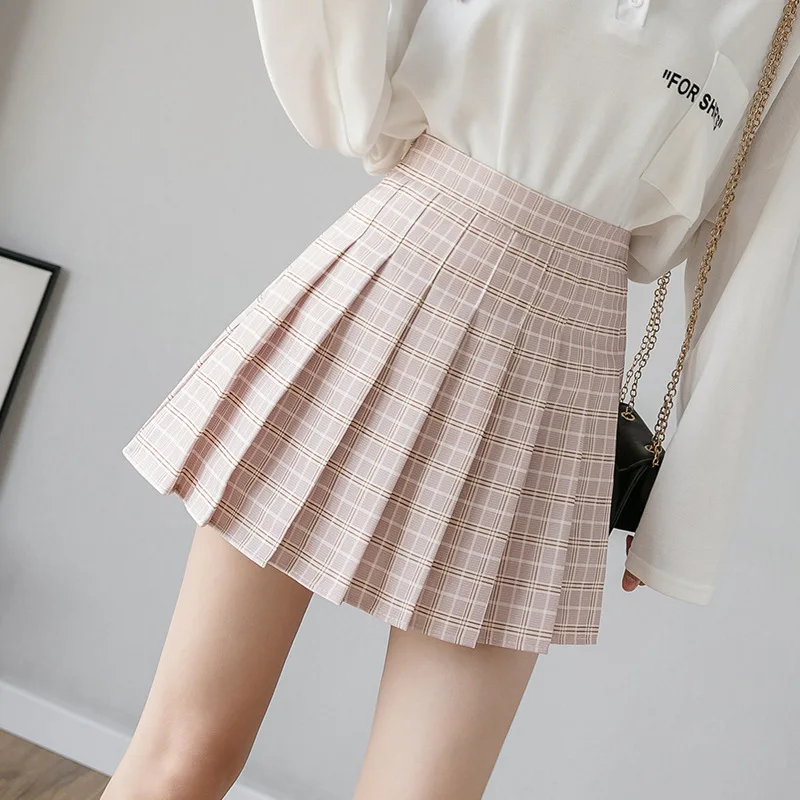 Top Trends: 2020 New Korean Style Harajuku Women Fashion Mini Pleated Skirts Casual Loose Plaid Skirt A-Line Skirt High Waist Kawaii Skirt Shoppable Styles