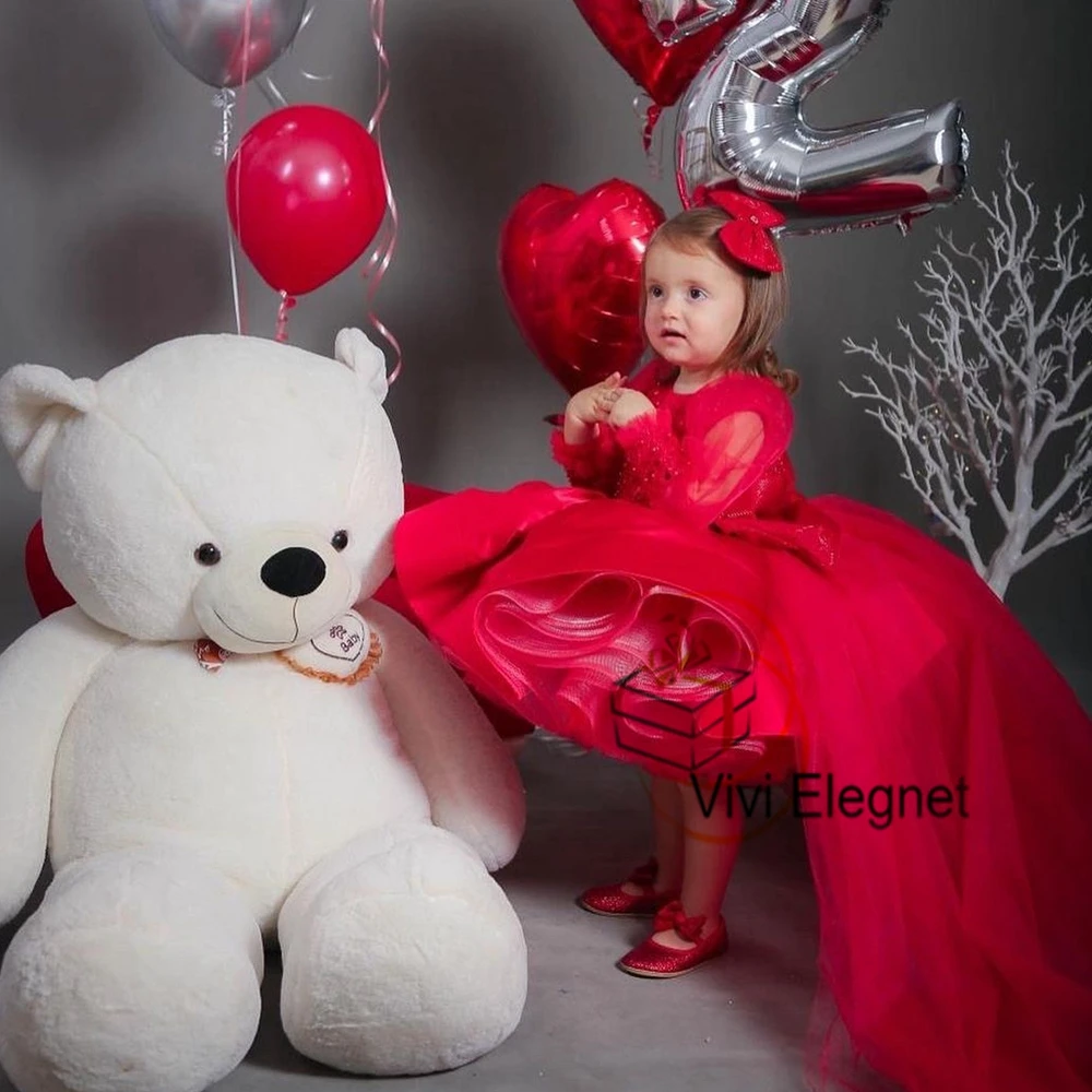 Top Trends: Cute Scoop Red Flower Girl Dresses 2 Years Old Knee Length Sweep Train Wedding Party Gowns Full Sleeve فساتين اطفال للعيد New Shoppable Styles