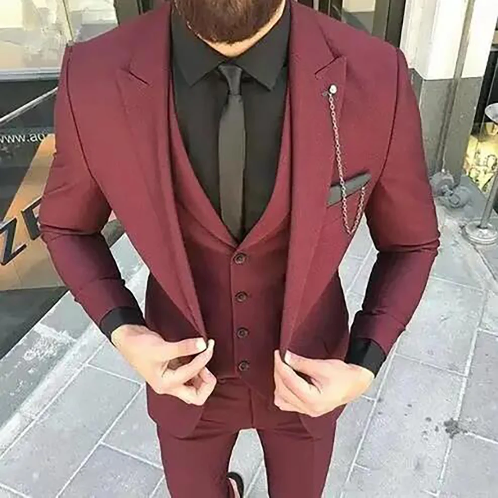 Top Trends: Custom Made Wine Red Slim Fit Wedding Mens Suit Prom Suits 3Pieces(Jacket+ Pant+ Vest) Groom Tuxedos Men Suit Shoppable Styles