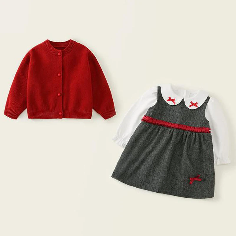 Top Trends: Sweaters Dress Sets For Girls Cardigan Birthday Party Dresses Suits Baby Christening Kids Red Knitted White T-Shirt Vest Tops 1Y Shoppable Styles - Image 2