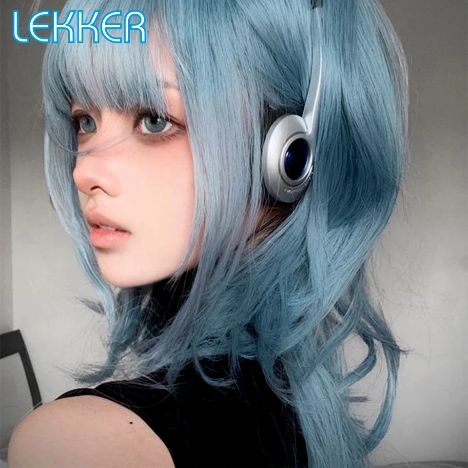 Top Trends: Lekker Wear To Go Gray Blue Loose Body Wave Human Hair Wig With Bangs For Women Brazilian Remy Hair Cosplay Long Wavy Bob Wigs Shoppable Styles