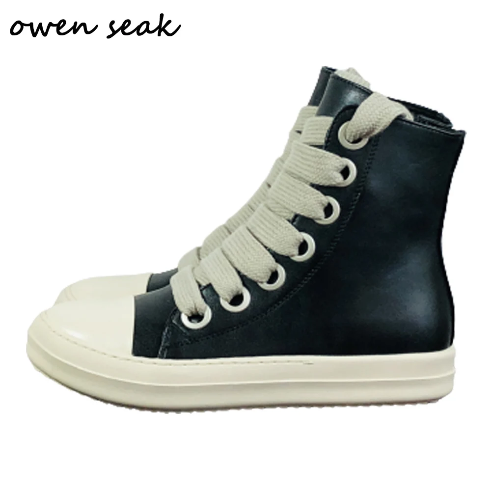 Top Trends: Owen Seak Women High-TOP Shoes Pu Leather Boots Men Canvas Big Lace Up Zip Luxury Trainers High Street Black Red Sneakers Shoppable Styles