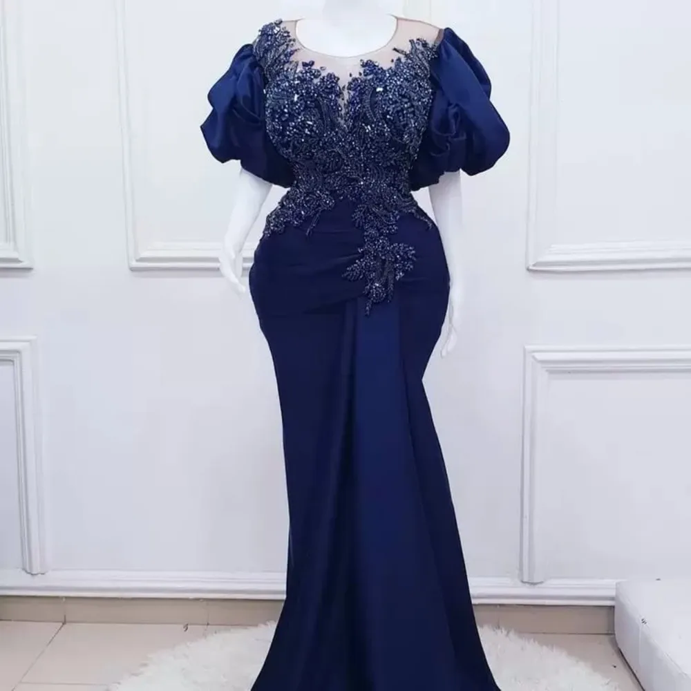 Top Trends: 2023 Plus Size Arabic Aso Ebi Navy Blue Mermaid Prom Dresses Lace Beaded Crystals Evening Formal Party Birthday Gowns Custom Shoppable Styles