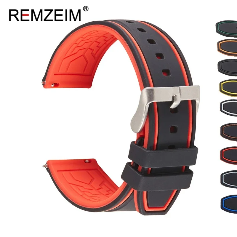 Top Trends: Rubber Silicone Watch Band Strap 20mm 22mm 24mm Women Men Green Red Black Sport Watch Band Stainless Steel Metal Clasp Shoppable Styles