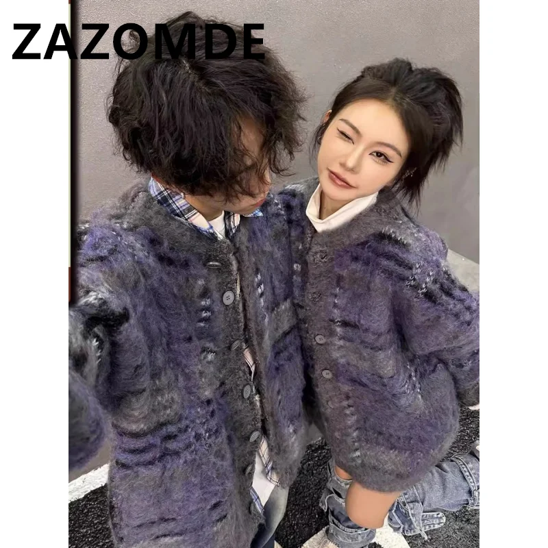 Top Trends: ZAZOMDE Winter New Vintage Oversize Sweaters Streetwear Y2k Clothes Knitted Jumper Jacquard Fashion Couple Cardigan Sweater Coat Shoppable Styles