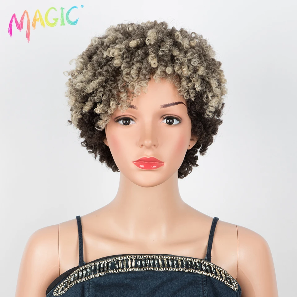 Top Trends: Magic Synthetic Afro Kinky Curly Wig 10 Inches Short Dreadlock Wig With Bangs Ombre Blonde Crochet Wig For Black Women Cosplay Shoppable Styles