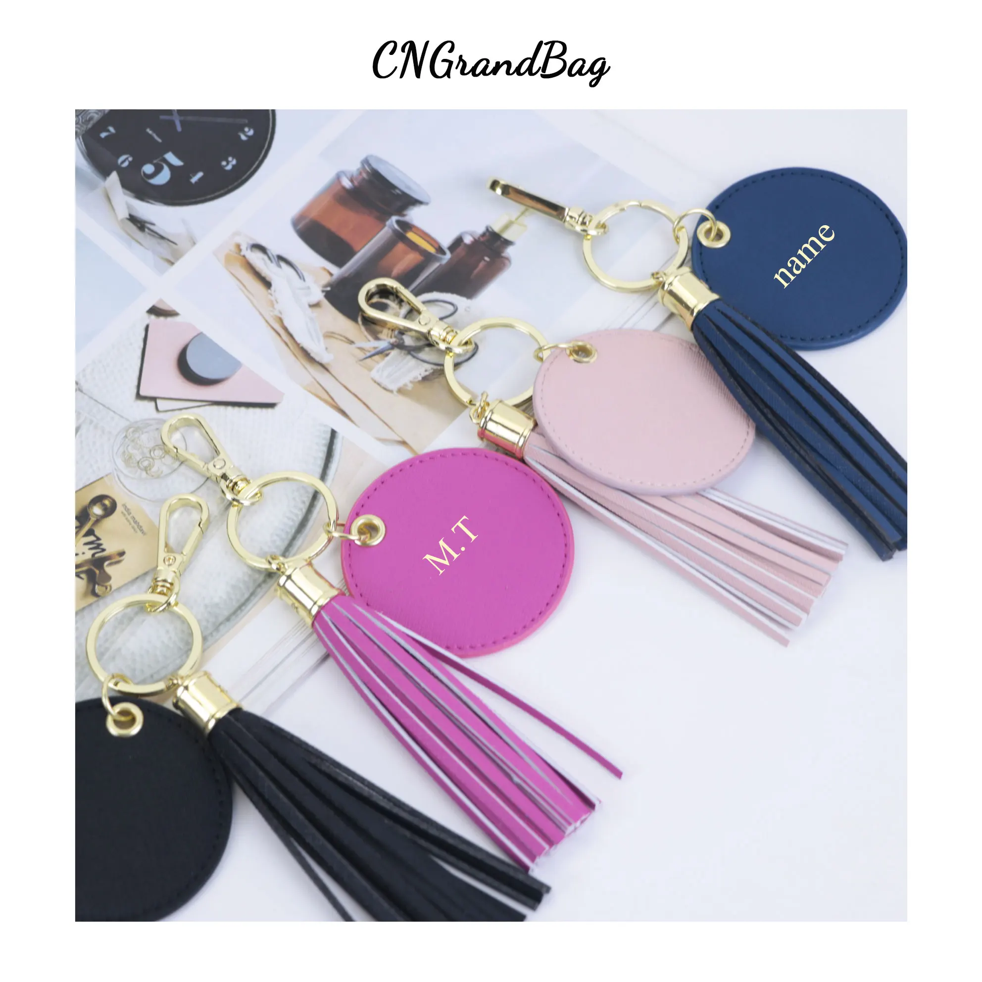 Top Trends: Free Custom Keychain Saffiano Leather Round Key Ring Fringe Bag Charm Circle Tassel Keychain Gifts Bag Decoration Pendant Shoppable Styles