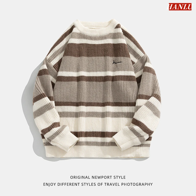 Top Trends: Autumn Winter Men Sweaters Stripe Embroidery Knitting Pullover Korean Fashion Streetwear Men's Clothing 2022 NEW Sweater Male Shoppable Styles