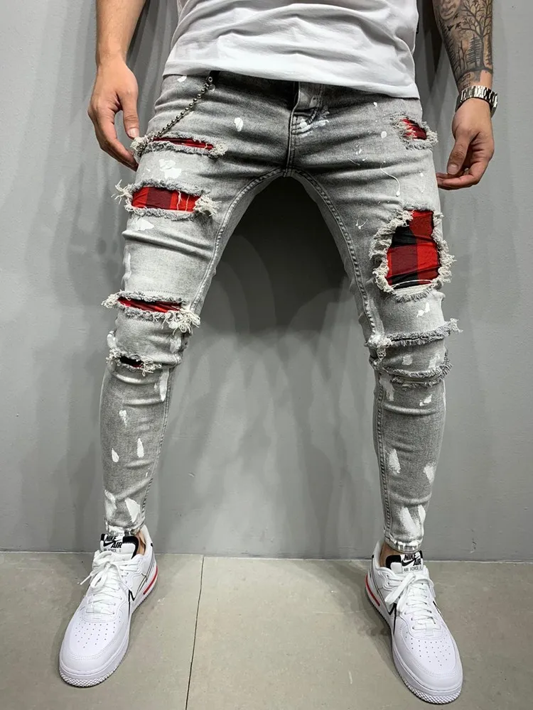 Top Trends: 2023 Fashion Men Jeans Streetwear Knee Hole Ripped Stretch Skinny Denim Pants Autumn Summer Jeans For Men Jogger Pants Slim Fit Shoppable Styles - Image 5