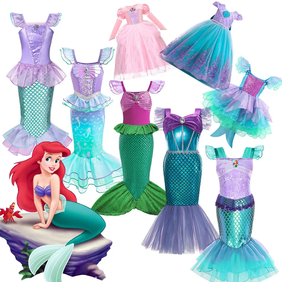 Top Trends: Disney Girls Princess Dresses Cosplay Little Mermaid Ariel Costume Carnival Birthday Party Children Fancy Dress Clothes Shoppable Styles