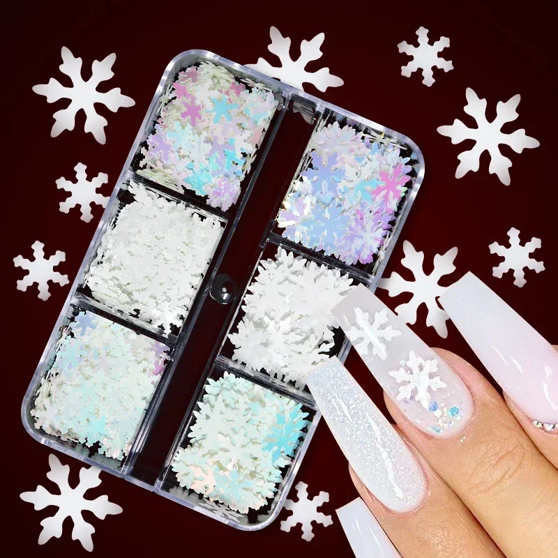 Top Trends: White Snowflake Nail Art Glitter Sequins Holographic Snow Flakes Slices Winter Christmas Nail Art Decorations Xmas Manicure Tips Shoppable Styles