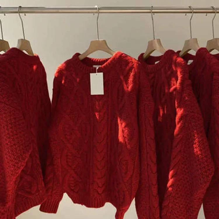 Top Trends: 2024 Knitted Women Christmas Sweater Loose Red O-neck Pullover Female Jumper Elegant Winter Spring Trendy Chic Ladies Clothing Shoppable Styles