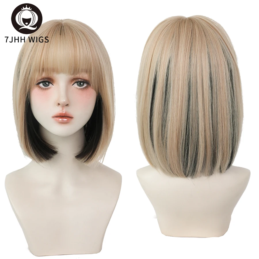 Top Trends: 7JHH WIGS Short Bob Straight Ombre Blonde Wigs With Bang For Girl Black Female Synthetic Shoulder Length Crochet Hair Ginger Wig Shoppable Styles