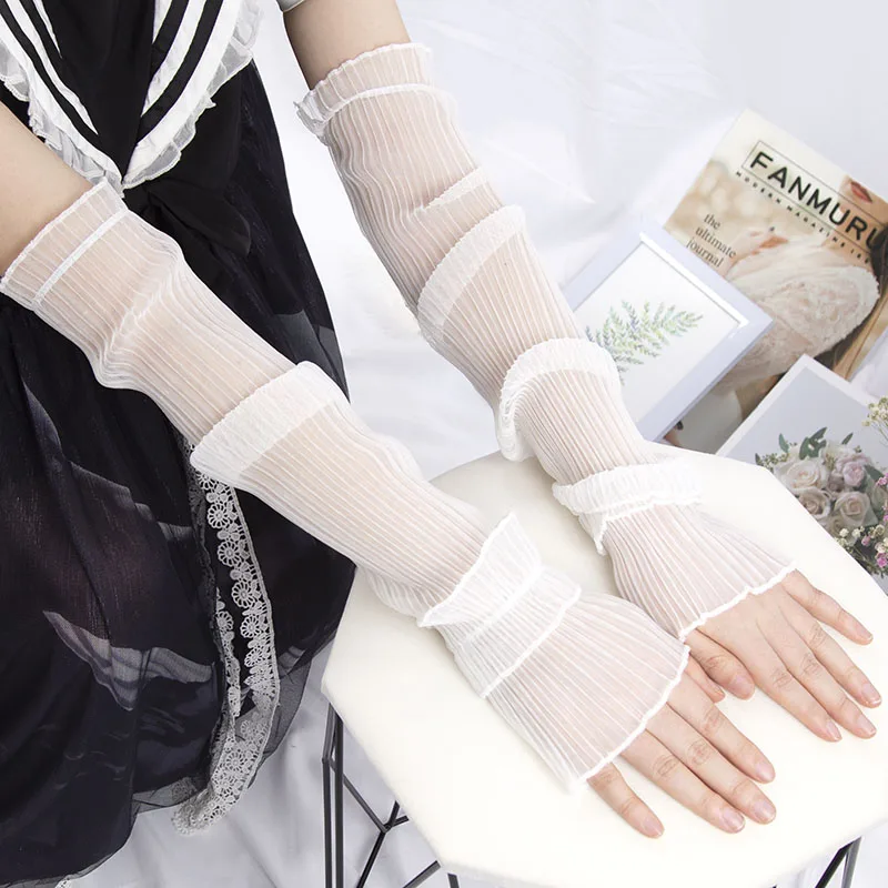 Top Trends: 1pair Women Lace Thin Long Fingerless Gloves Summer Sun Protection Sleeves Glove Mesh Breathable Arm Sleeve Sunscreen Uv Mittens Shoppable Styles